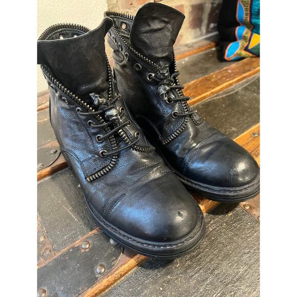 The Shoe Box Leather Combat Boots Women's 6 Bronze Blue Skull Head Punk Goth UK - Picture 6 of 10